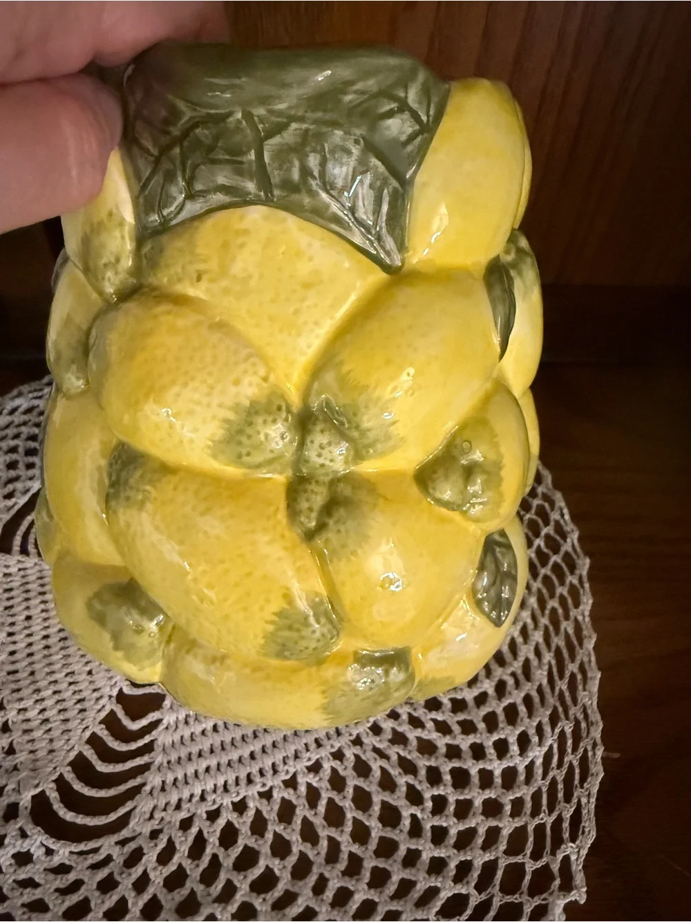 Hand-Painted Yellow Ceramic Lemon Pitcher with Leaf Accents